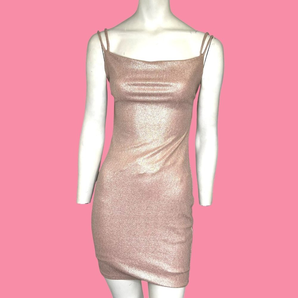 Tresser Metallic Bodycon Scoop Back Mini Dress Mauve Size Large NWT